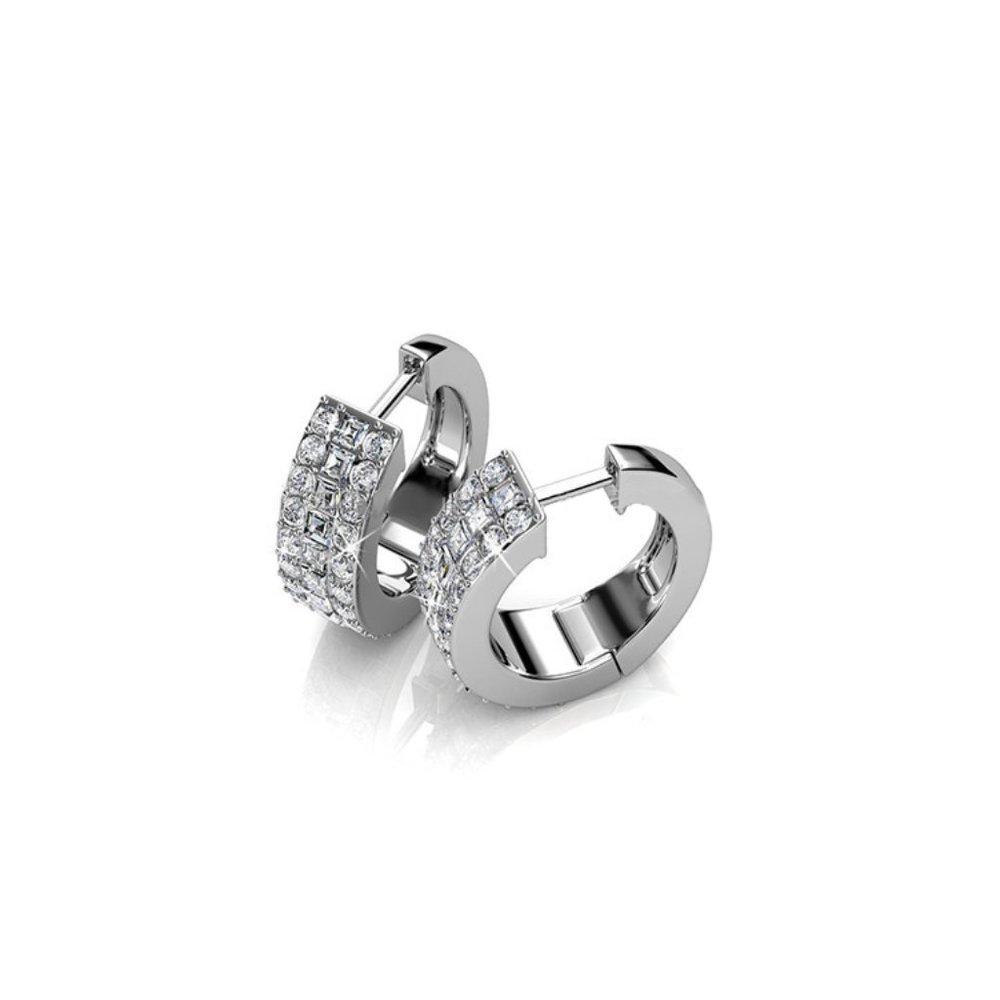 Triple Diamond Hoop Earrings Swarovski Crystals - Picture 5 of 6